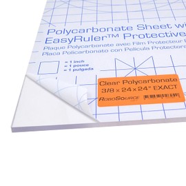 Polycarbonate Plastic Sheet 24" X 24" X 0.354" (3/8") Exact with EasyRuler Film, Shatter Resistant, Easier to Cut, Bend, Mold than Plexiglass. For Robotics Teams, Hobby, Home, DIY, Industrial, Crafts.