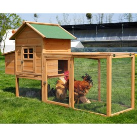 80'' Large Chicken Coop with Nesting Box,Wooden Hen House for 2-4 Chickens,Outdoor Chicken House with Removable Tray,Run&Waterproof Roof,Duck Coop,Yard