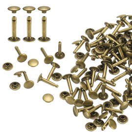 sourcing map 60 Sets Double Cap Leather Rivets, 9x16mm Round Cap Tubular Metal Studs Leather Crafting Rivets for Fabric Belt Pet Collar Boot Bag Repair and Decoration, Bronze