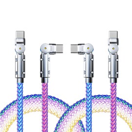 LED Light Up USB C Charging Cables 2Pack 5ft Rotating USB C to USB C Cable
