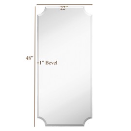 Hamilton Hills Large Beveled Scalloped Edge Full Length Wall Mirror 1 inch Bevel Curved Corners Squared Mirrored Glass Panel for Bedroom, Closet, Changing Room or Bathroom Frameless (22" x 48")