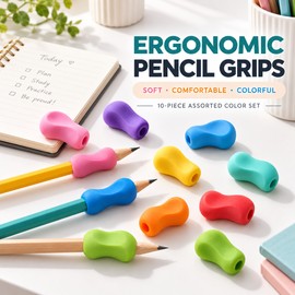 10-Pack Silicone Pencil Grips for Kids, Soft Ergonomic Writing Aids, Assorted Colors for Handwriting Practice at Home & School