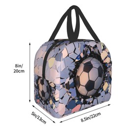 Evlaschin Soccer Kids Lunch Box, 3D Football Crash Insulated Portable Picnic Lunch Bags, Sport Ball Thermal Meal Cooler Lunch Tote Bento for Kids Girls Boys School Women Men Office