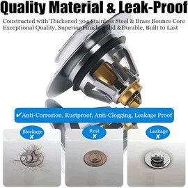 Universal Pop-Up Valve Plug Drain Filter, Drain Fitting, Sink Bounce Drain Plug, Bounce Drain Filter, Sink Drain Plug Stopper with Basket for Sink, Bathtub, Kitchen (38 mm)