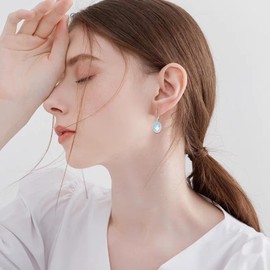 Moonstone Drop Earrings Sterling Silver Moonstone Oval Leverback Earrings Blue Stone Dangle Earrings Jewelry Christmas Gifts For Women
