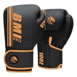 Leather Boxing Gloves - Cow Hide Leather Muay Thai Fighting Gloves With Foam Core and Layers of Gel -Punch Bag Mitts - Shock Absorbing Thumb Lock Protection Sparring Glove (Gold, 14 oz)