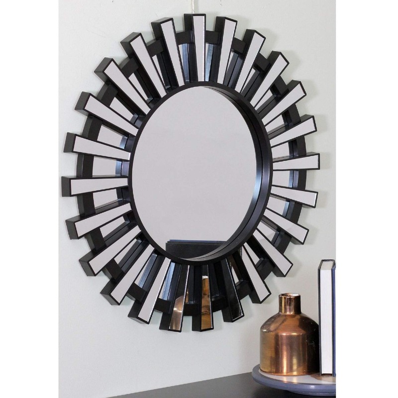 Northlight 25.5" Black and Clear Sunburst Round Mirror Wall Decor