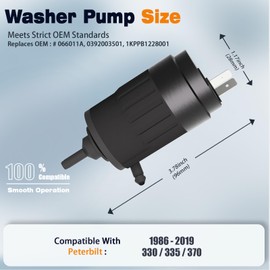 LILJUECE 066011A OEM Windshield Washer Pump for 1986-2019 Peterbilt 330 335 370 Series - Direct Replacement Washer Fluid Pump with 2 Meter Washer Fluid Hose with 11 Pcs Hose Connectors