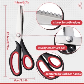 Pinking Shears for Fabric, Kids Scissors for Paper Cutting, 5MM Zig Zag Craft Scissors Heavy Duty, Professional Stainless Steel Sewing Scissors with Rubber Handled(Black-Red)