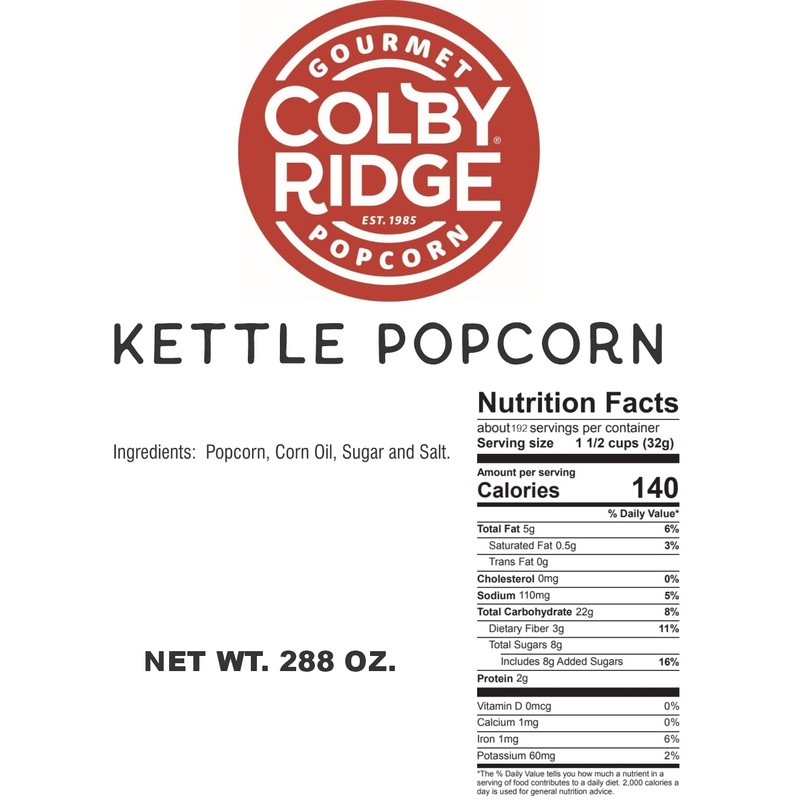 Colby Ridge Kettle Corn Gourmet Craft Popped Gluten Free Popcorn