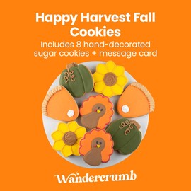 WANDERCRUMB | Thanksgiving Gifts for Kids & Adults | Hand-Decorated Sugar Cookies Gift Set – 8 Pack Cookies Individually Wrapped – Fall Treats, Autumn Cookie Box, Thanksgiving Treats