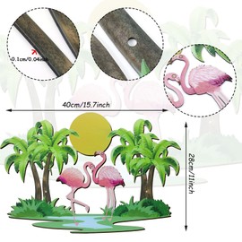 Taiyin Flamingo Metal Wall Art Tropical Outdoor Decor, Palm Tree Flamingo Metal Wall Art Decor Pink Flamingo Tropical Metal Tree Wall Sculptures for Indoor Outdoor Yard Decorations