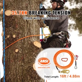 Happybuy 12.7mm Steel Core Flipline, 16ft(4.8m) Arborist Flipline for Tree Climbing with Alloy Steel Snap Hook & Aluminum Alloy Carabiner, 30KN Breaking Tension for Fall Protection