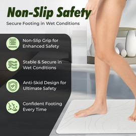 Stone Bath Mat , Shower Mat, Non-Slip, Super Absorbent, Quick Dry, Natural, Easy to Clean, 2 Premium Exfoliating Loofah Sponge for Body, Back and Face, Made with Sponge. 15.4 x 23.6 x1