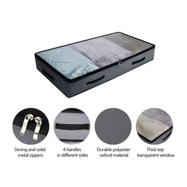 iwill CREATE PRO Underbed Aufbewahrungstaschen groß, mit klarem Fenster und 3 Griffin - Set mit 2 Decken Kleidung Organisator Behälter Tröster Quilt Bettdecke Aufbewahrungstasche, Dunkelgrau, 3Pcs