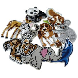 9PCS Kids Animals Iron on Sew on Patches, Panda Tiger Cat Appliques DIY Patch for Hats Jackets Bags Jeans (Animal-1)