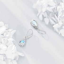 Seal Earrings S925 Sterling Silver Seal Earrings with Hanging Moonstone Hanging Seal Jewellery Gift for Women Seals Lovers, No Gemstone