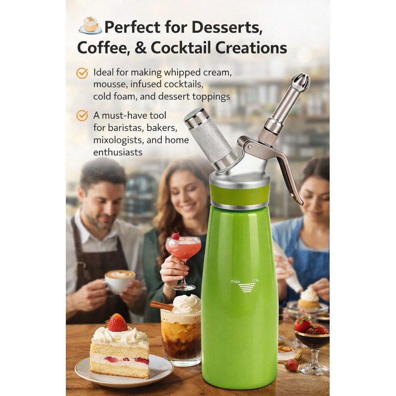 Whipped Cream Dispenser–Double Wall Insulated Aluminum Water Bottle with Stainless