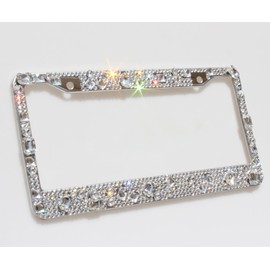 Carfond Luxury Handcrafted 14 Facets SS20 Premium Glass Crystal Diamond Stainless Steel License Plate Frame Bonus Matching Screws Caps (Luxury Crystal)