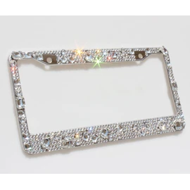 Carfond Luxury Handcrafted 14 Facets SS20 Premium Glass Crystal Diamond Stainless Steel License Plate Frame Bonus Matching Screws Caps (Luxury Crystal)
