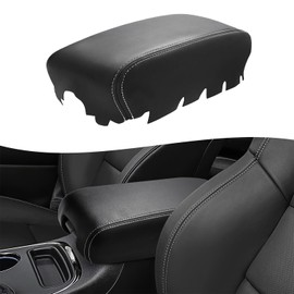 KBH Center Console Armrest Cover Upholstery for Jeep Grand Cherokee & Dodge Durango 2011-2020, Arm Rest Lid Replacement Covering, Vinyl Leather, Black-Gray Stitch
