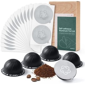 Reusable Vetuo Capsules Refillable Coffee Pods with Espresso Aluminum Foils for N-espreso V ertuo Coffee Machines GCA1 and De' L onghi ENV135S (100PCS+5PCS)
