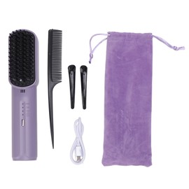 Hair Straightening Brush Portable Rechargeable Hair Straightener Brush Cordless Ionic Heated Straightener Comb for All Hair Type Violet