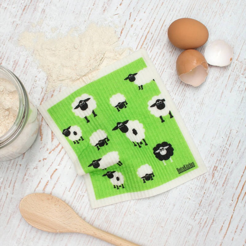 Retro Kitchen Compostable Sponge Cloth - Sheep, 1 Cloth