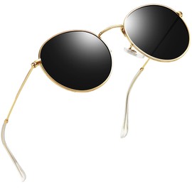 Joopin Small Round Sunglasses for Women, UV Protection Vintage Retro Sun Glasses Trendy Polarized Mens Womens Sunglasses (Gold Black)
