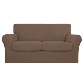 Easy-Going 3 Pieces Stretch Couch Cover Sofa Cover for Dogs Washable Sofa Slipcover for 2 Separate Cushion Couch Spandex Jacquard Fabric Elastic Furniture Protector for Pets, Kids (Brown, Loveseat)