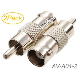 CablesOnline 2-Pack BNC Female to RCA Male 75ohm Coaxial Metal Adapter, AV-A01-2