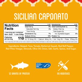 Freshé Gourmet Canned Tuna (Sicilian Caponata, 10 pack of 4.25 oz. tin) Freshly Packaged Skipjack Tuna Fish - Sustainably Caught - Perfect Gluten Free, High Protein Backpacking Food
