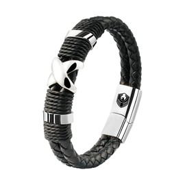SHIEAGLELD Leather Bracelet Men's Leather Bracelet with Stainless Steel Magnetic Clasp Braided Bracelet for Men and Exclusive Jewellery Box for Men Gifts, Stainless Steel