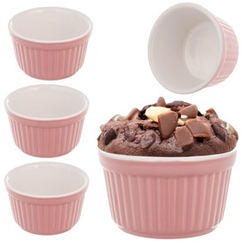 KADAX Soufflé Moulds Set, 3 Pieces, Diameter 9 cm, Crème Brulee Bowls, Small Ceramic Oven Cases for Creme Brulee, Souffle & Ragout Fin (Pink)