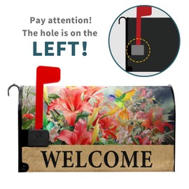 Welcome Spring Blooming Flowers Mailbox Cover Magnetic Standard Size 25"x21" Spring Hummingbird Mailbox Covers Magnetic Wraps Post Letter Box Cover Spring Summer Outdoor Decorations for Home