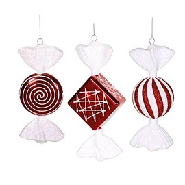 Vickerman 395356 - 8" Red / White Peppermint Shiny Candy Assorted Christmas Tree Ornament (3 pack) (M110910)