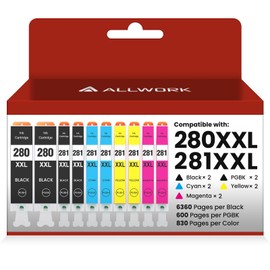 ALLWORK ALLWORK 280XXL 281XXL Compatible for Canon 280 281 TR8620a Ink Cartridges PGI-280XXL CLI-281XXL 280 XXL 281 XXL Compatible with TR8620 TS702a TS9520 TS9521C TR8520 TS6220 TS6320 TS8220 (10 Packs)