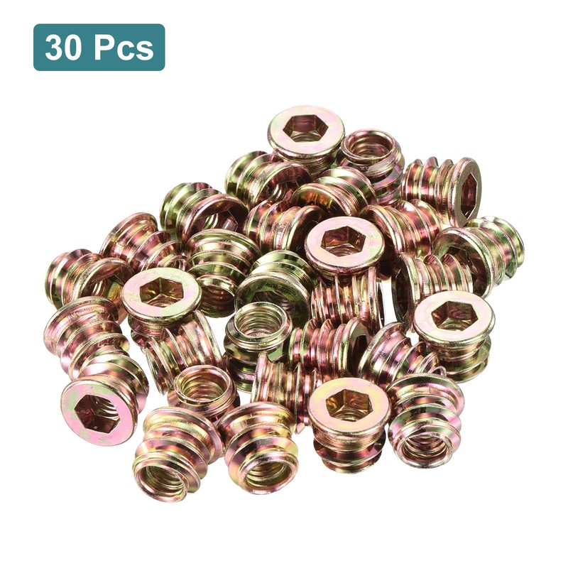 sourcing map 30Pcs Threaded Inserts, M6-1x10 Zinc Alloy Hex Socket
