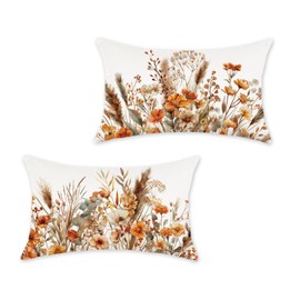 HOMFREEST Fall Flowers Throw Pillow Covers 12x20 Inch Set of 2 Farmhouse Seasonal Autumn Floral Decorative Pillows Thanksgiving Harvest Outdoor Cushion Cases for Sofa Couch