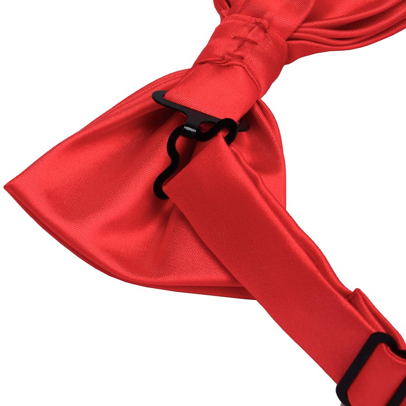 GUSLESON Mens Adjustable Solid Red Bow Tie Pre-tied Wedding Bowtie