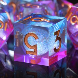 AUSTOR Liquid Core DND Dice Set, 7-Die Sharp Edge Polyhedral Dice Quicksand Handmade Resin Dices for Dungeons and Dragons RPG MTG Table Games, Blue & Violet, Gold