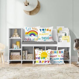 COZZSNUGE Colorful Kids Cushion Covers Rainbow Sun Inspirational Quotes Velvety Decorative Pillowcases for Sofa Bed Kid Room Classroom Home 45 x 45 cm Set of 4