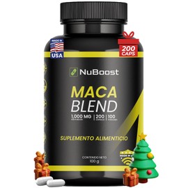 NuBoost Mezcla de Maca Peruana 1000 mg  200 Cpsulas de Maca Negra, Roja y Amarilla con Pimienta Negra  Sin OMG  Certificado USDA  Hecho en EE. UU.    