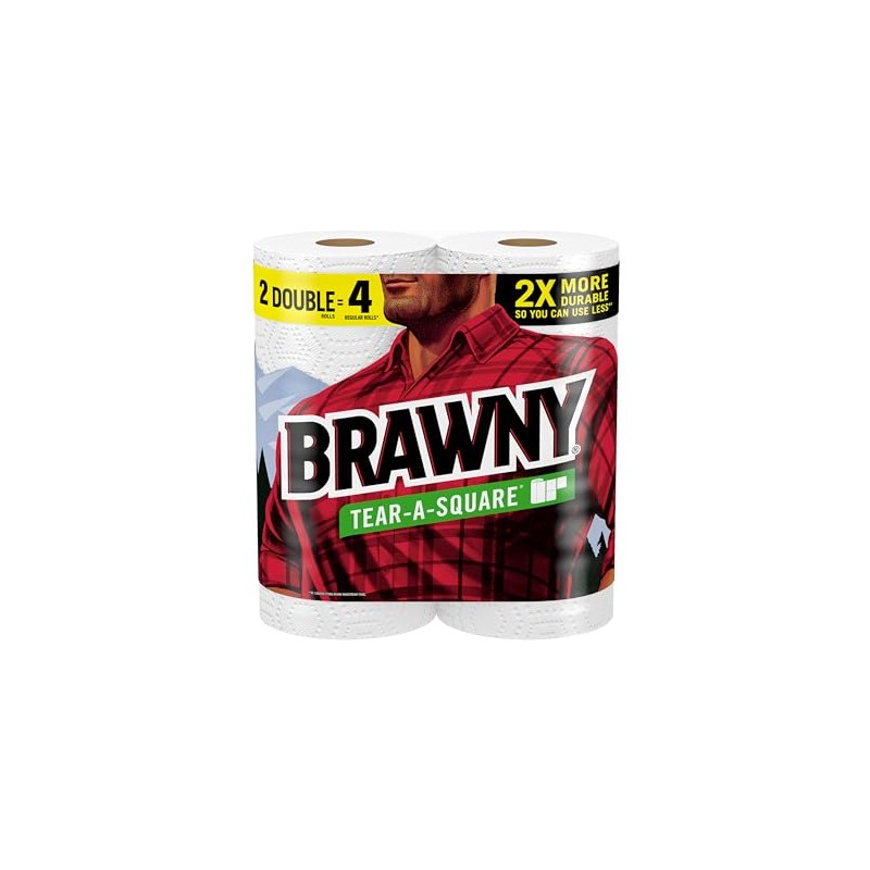 Brawny Tear-A-Square Paper Towels, 2 Double Rolls = 4 Regular