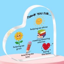 QMVMV Teacher Gifts Thank You Acrylic Plaque - Cute Thank You for Helping Me Grow from Children - Teaching, Growing Together, Nursery