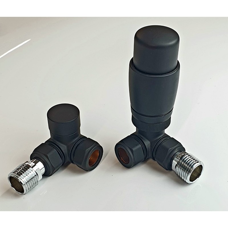 Greened House Kiev Black Designer Corner Thermostatic Radiator & Towel
