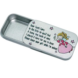 Tooth Fairy Keepsake Tiny Tin Box in Organza Gift Bag Pink or Blue Stars Child Childrens (Pink Stars)