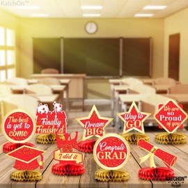 KatchOn, Red and Gold Graduation Centerpieces for Tables 2024 - Pack of 9 | Congrats Grad Honeycomb Centerpieces | Graduation Centerpieces 2024, Red and Gold Graduation Decorations Class of 2024