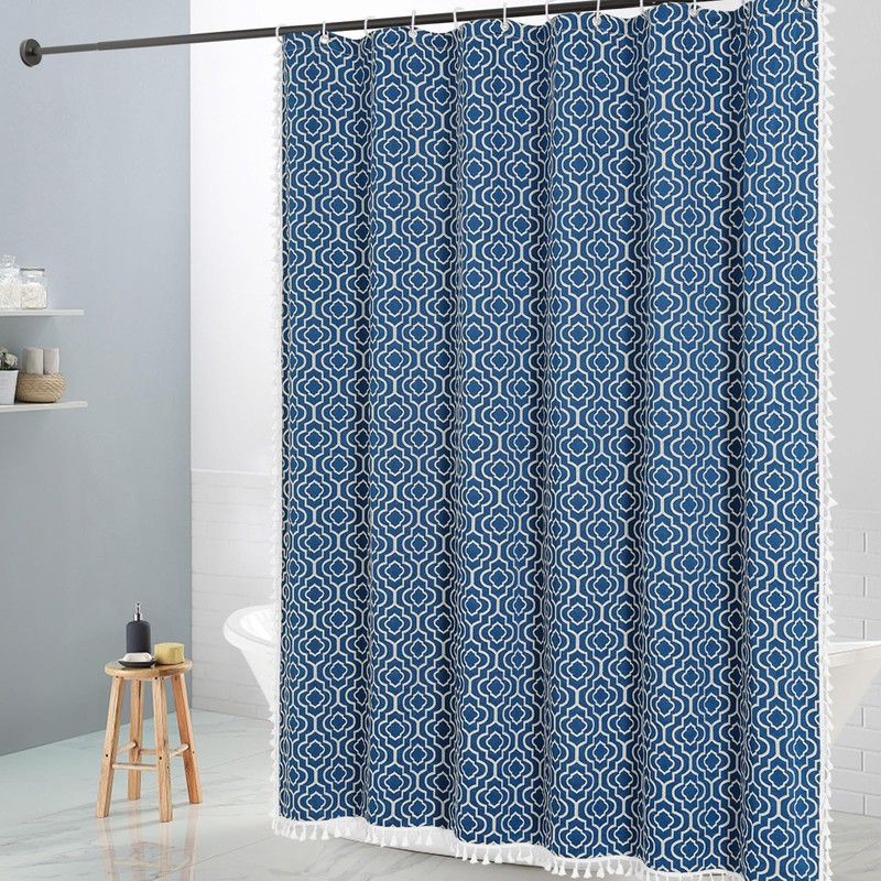 MitoVilla Blue Boho Shower Curtains for Modern Farmhouse Bathroom Decor,