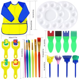 26PCS Kids Sponge Paint Brushes Kits,Reusable Painting Brushes Tool Kit With 2Waterproof Apron For Early DIY Learning,Painting Brushes Drawing Tools for Toddler,Arts&Crafts Painting Sponge Brushes Set